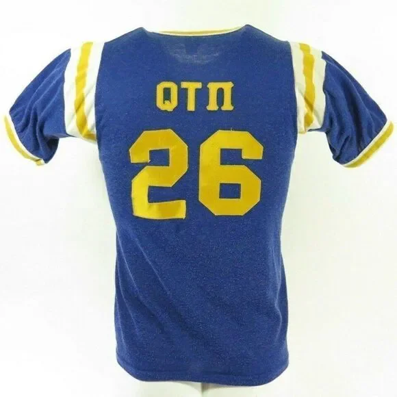 Vintage 50s ZTA Zeta Tau Alpha Jersey TShirt S Blue Sorority Fraternity Applique - Picture 3 of 5